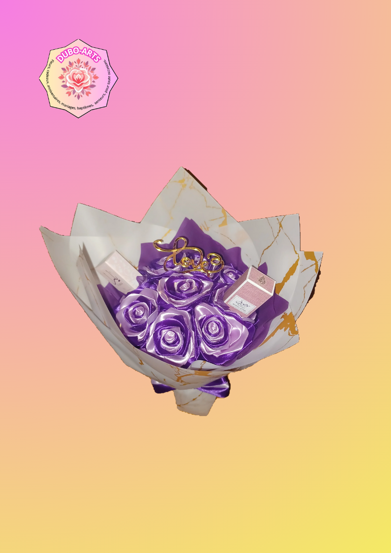BOUQUET DE 9 ROSE VIOLET ET C EST PETIT ROLL ON
