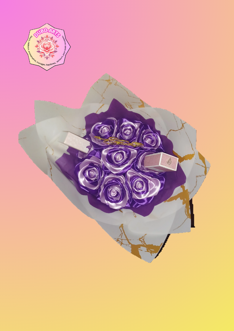 BOUQUET DE 9 ROSE VIOLET ET C EST PETIT ROLL ON