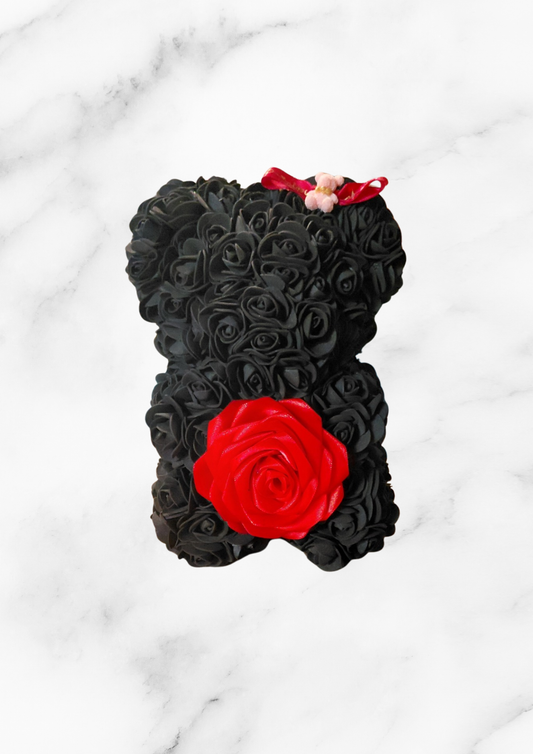 NOUNOURS NOIR AVEC ROSE ROUGE