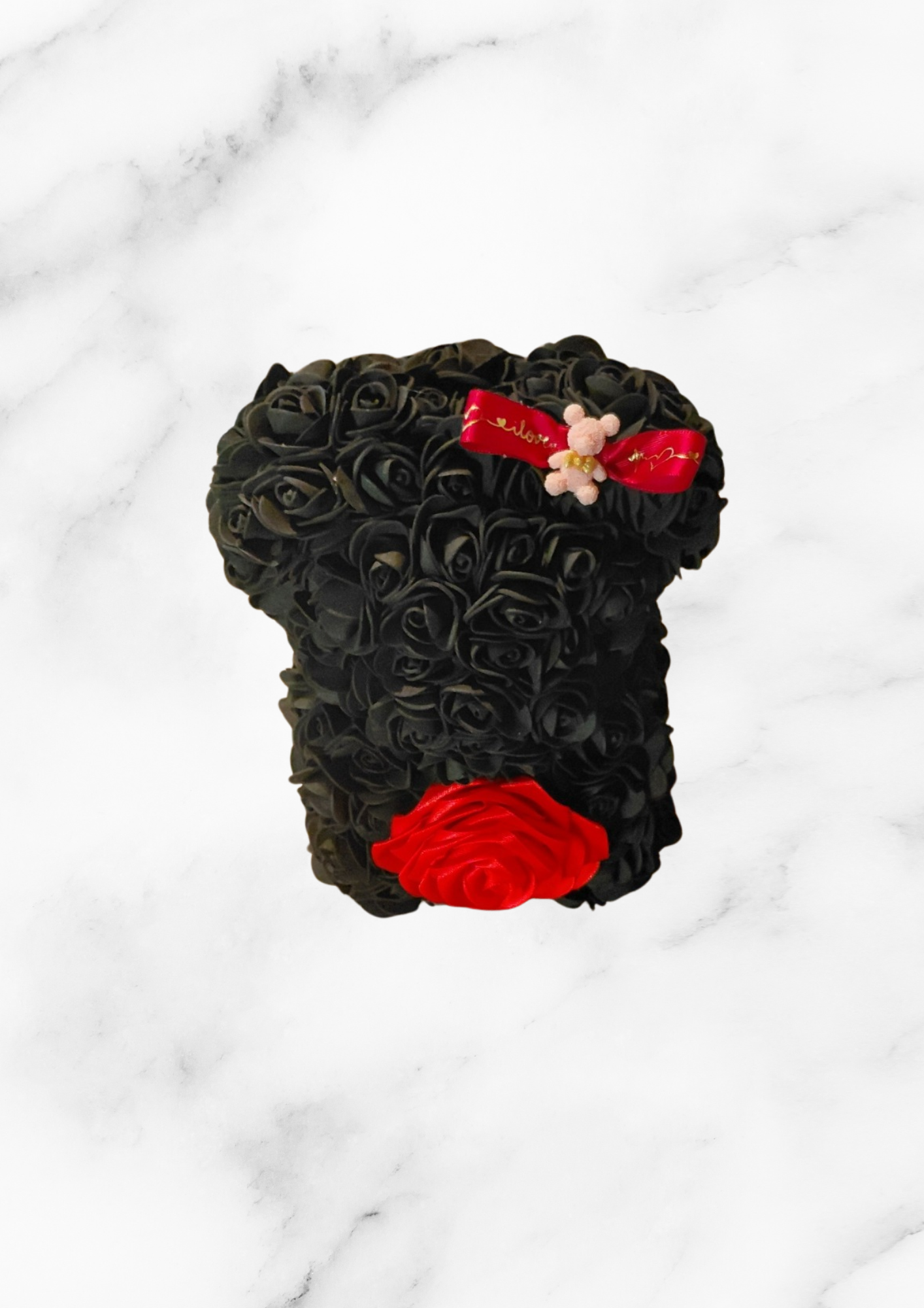 NOUNOURS NOIR AVEC ROSE ROUGE